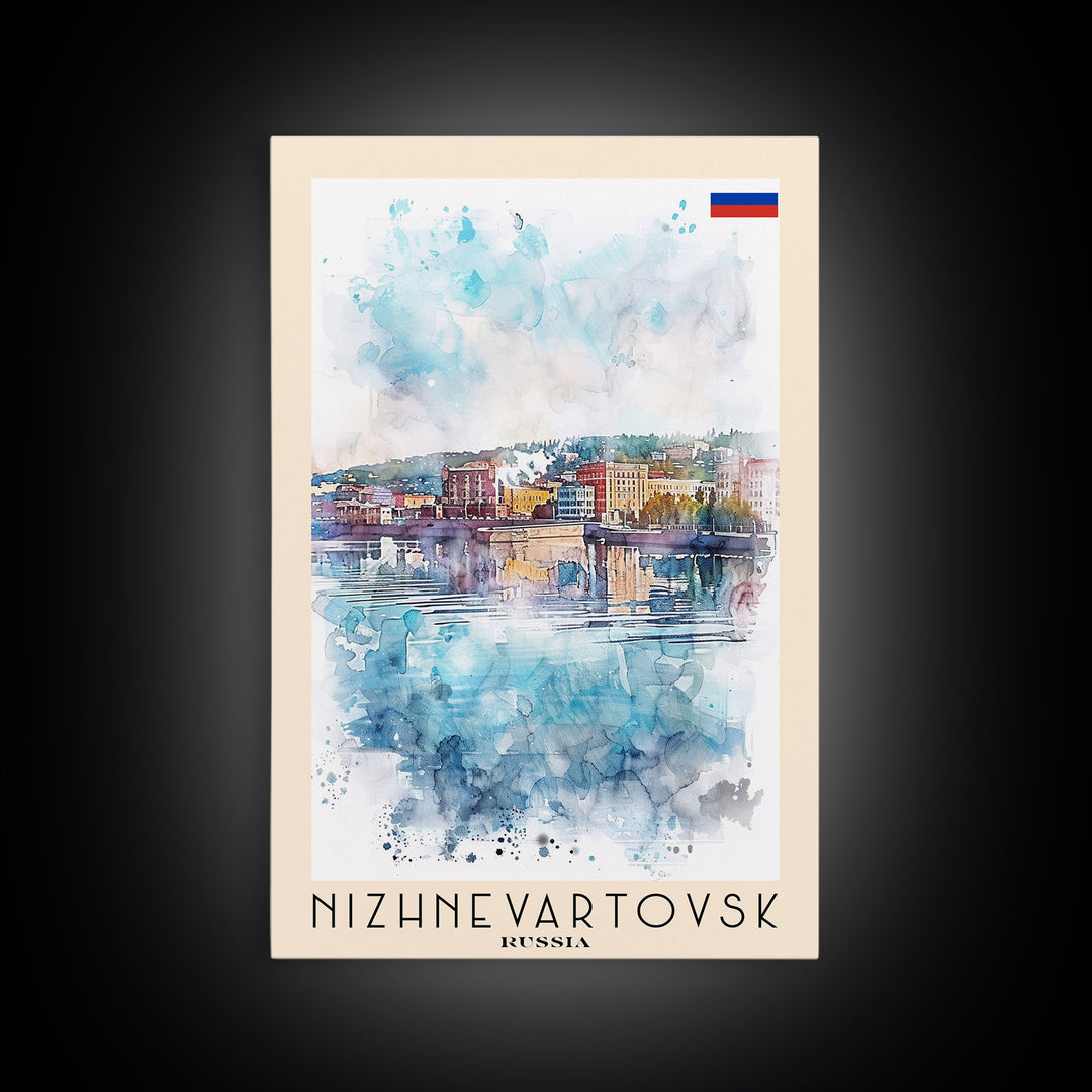 Nizhnevartovsk Russia Framed Canvas Print, Scenic Travel Poster, Watercolor Painting, Wall Art, Home Decor, Russian Landscape, Urban Style