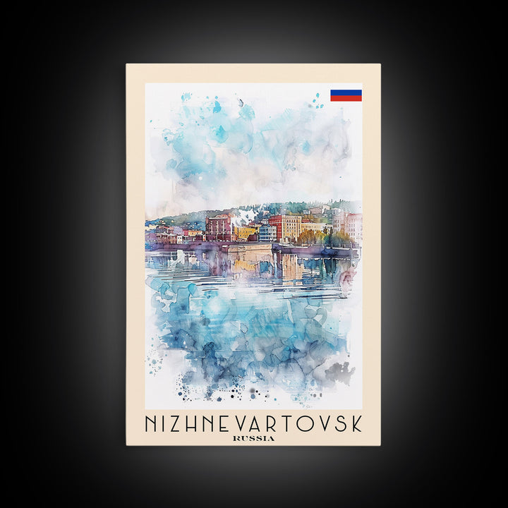 Nizhnevartovsk Russia Framed Canvas Print, Scenic Travel Poster, Watercolor Painting, Wall Art, Home Decor, Russian Landscape, Urban Style