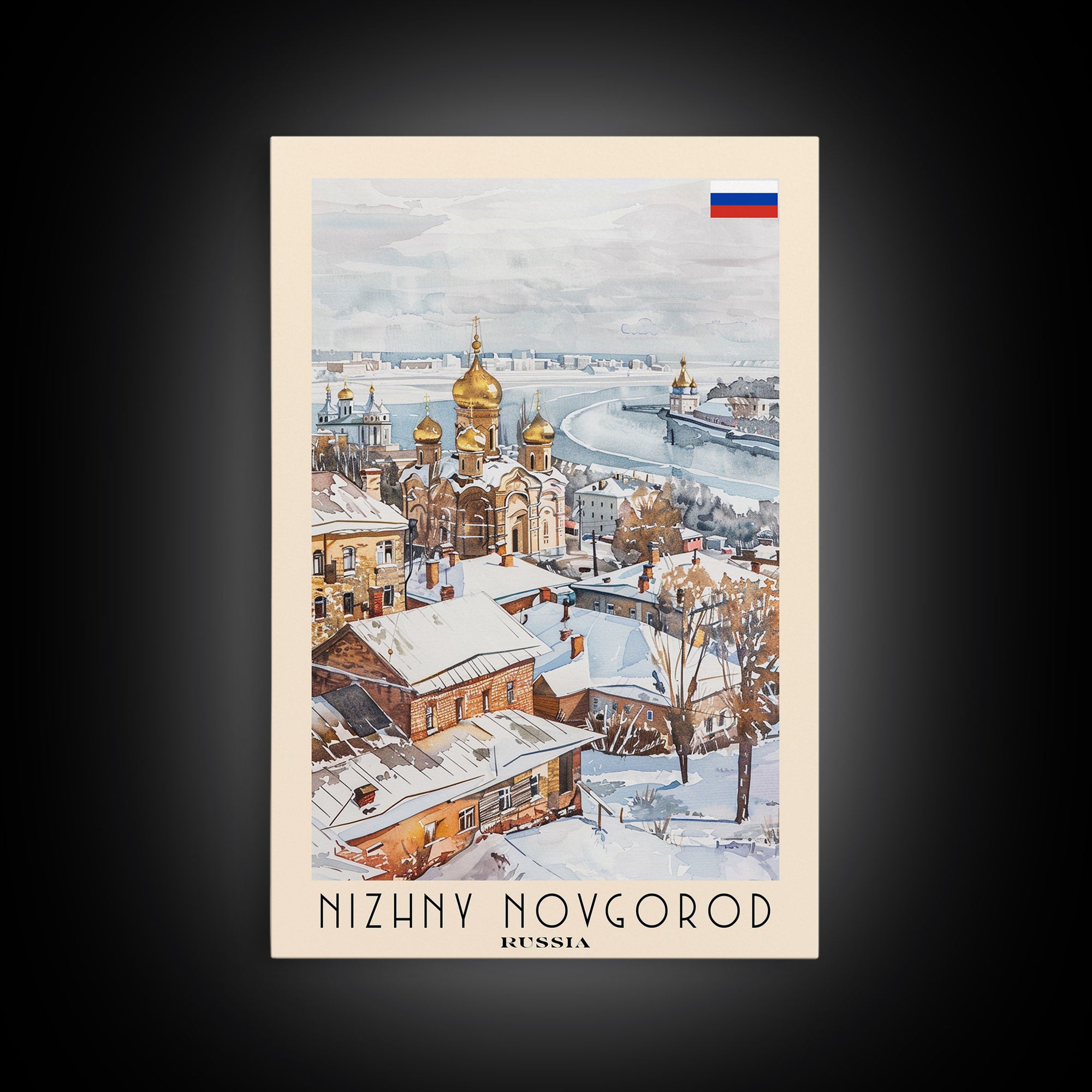 Nizhny Novgorod Russia Framed Canvas Print, Historic Travel Poster, Watercolor Painting, Wall Art, Home Decor, Russian Architecture, Classical Art