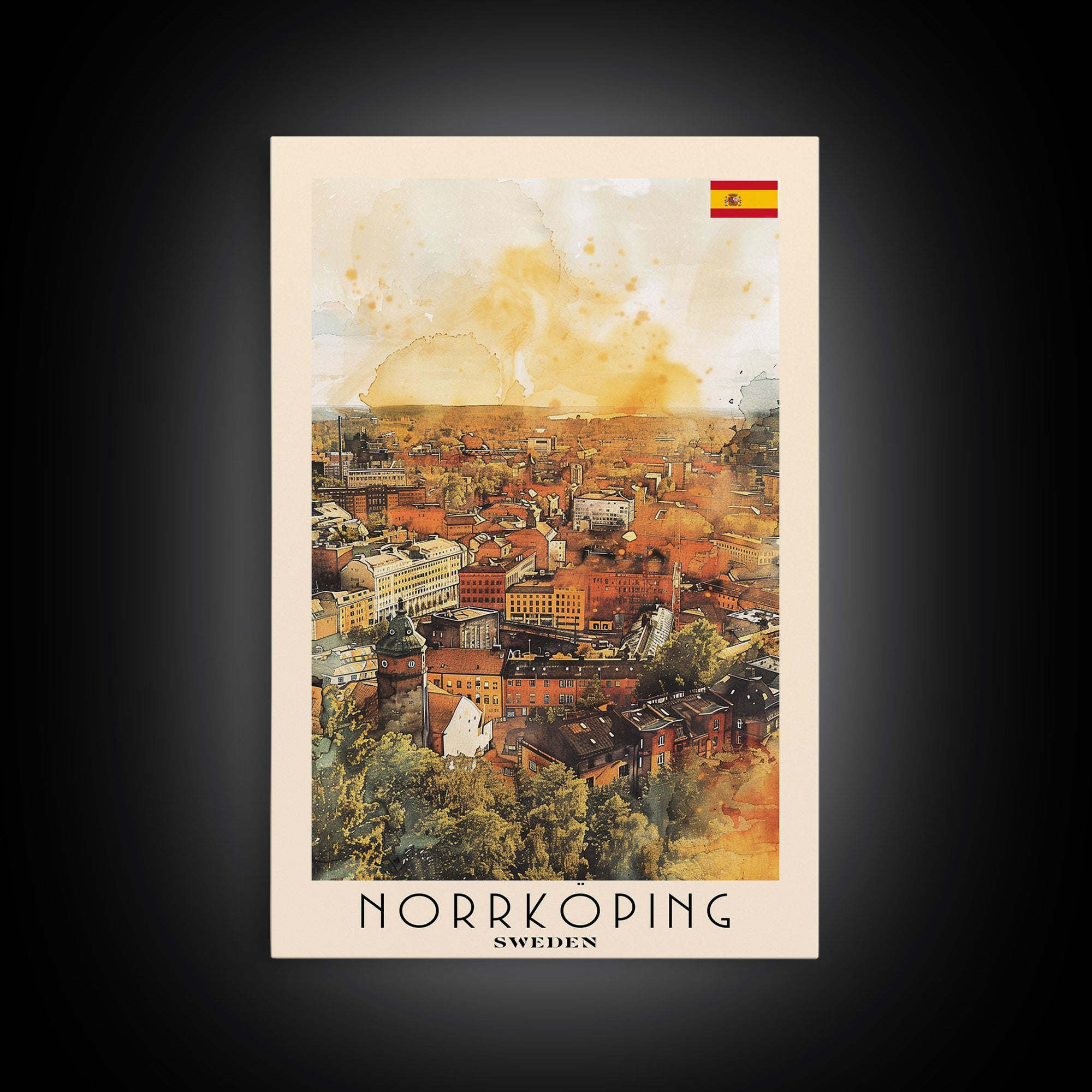 Norrkoping Sweden Framed Canvas Print, Scenic Travel Poster, Watercolor Painting, Wall Art, Home Decor, Swedish Landscape, Minimalist Art