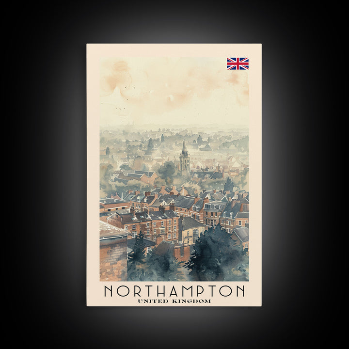 Northampton United Kingdom Travel Poster Framed Canvas Print, Watercolor Painting, Scenic Wall Art, Home Decor, British Landscape, Classic Art