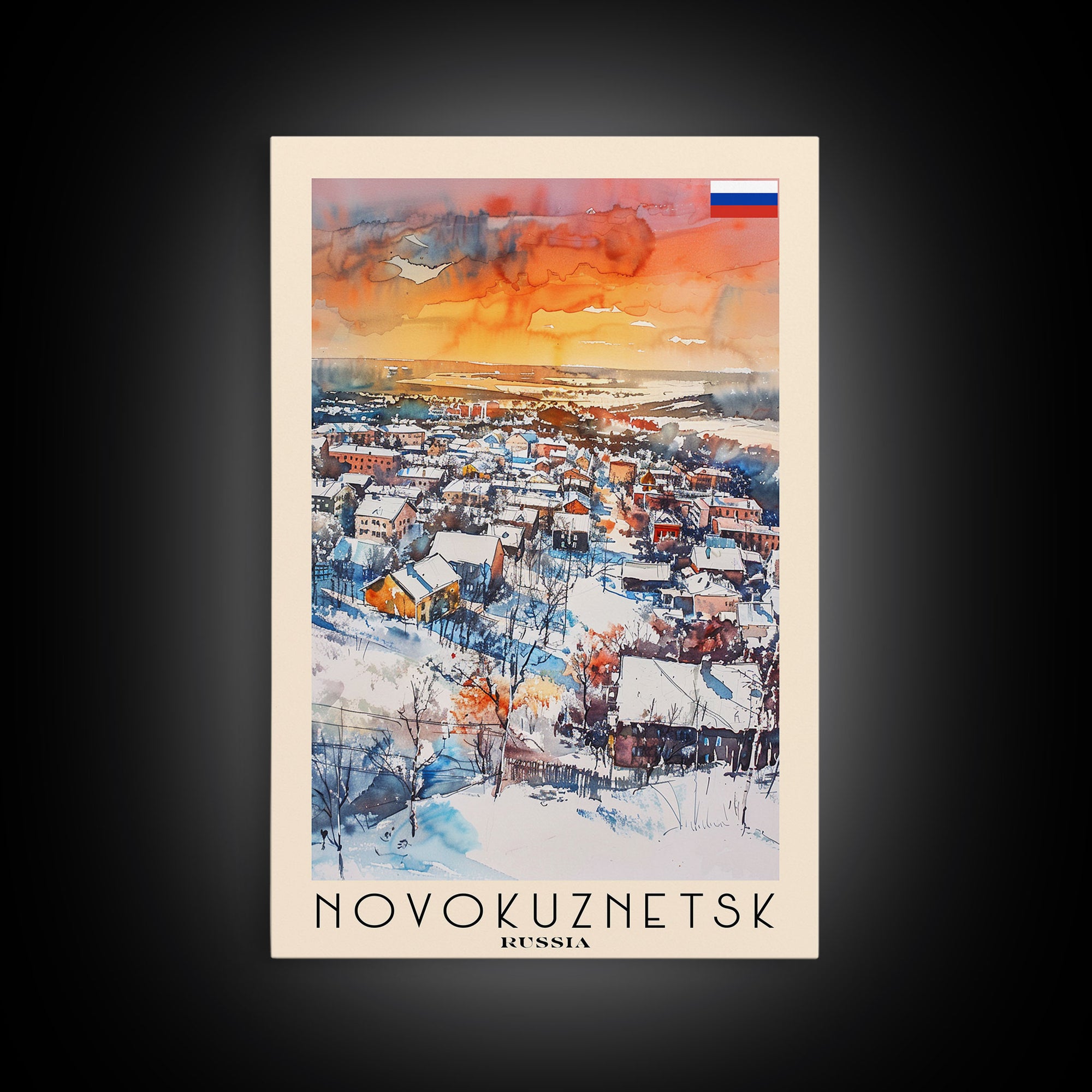 Novokuznetsk Russia Travel Poster Framed Canvas Print, Watercolor Painting, Scenic Wall Art, Home Decor, Russian Landscape, Urban Art