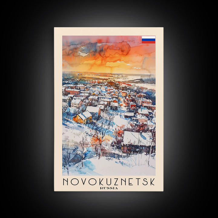 Novokuznetsk Russia Travel Poster Framed Canvas Print, Watercolor Painting, Scenic Wall Art, Home Decor, Russian Landscape, Urban Art
