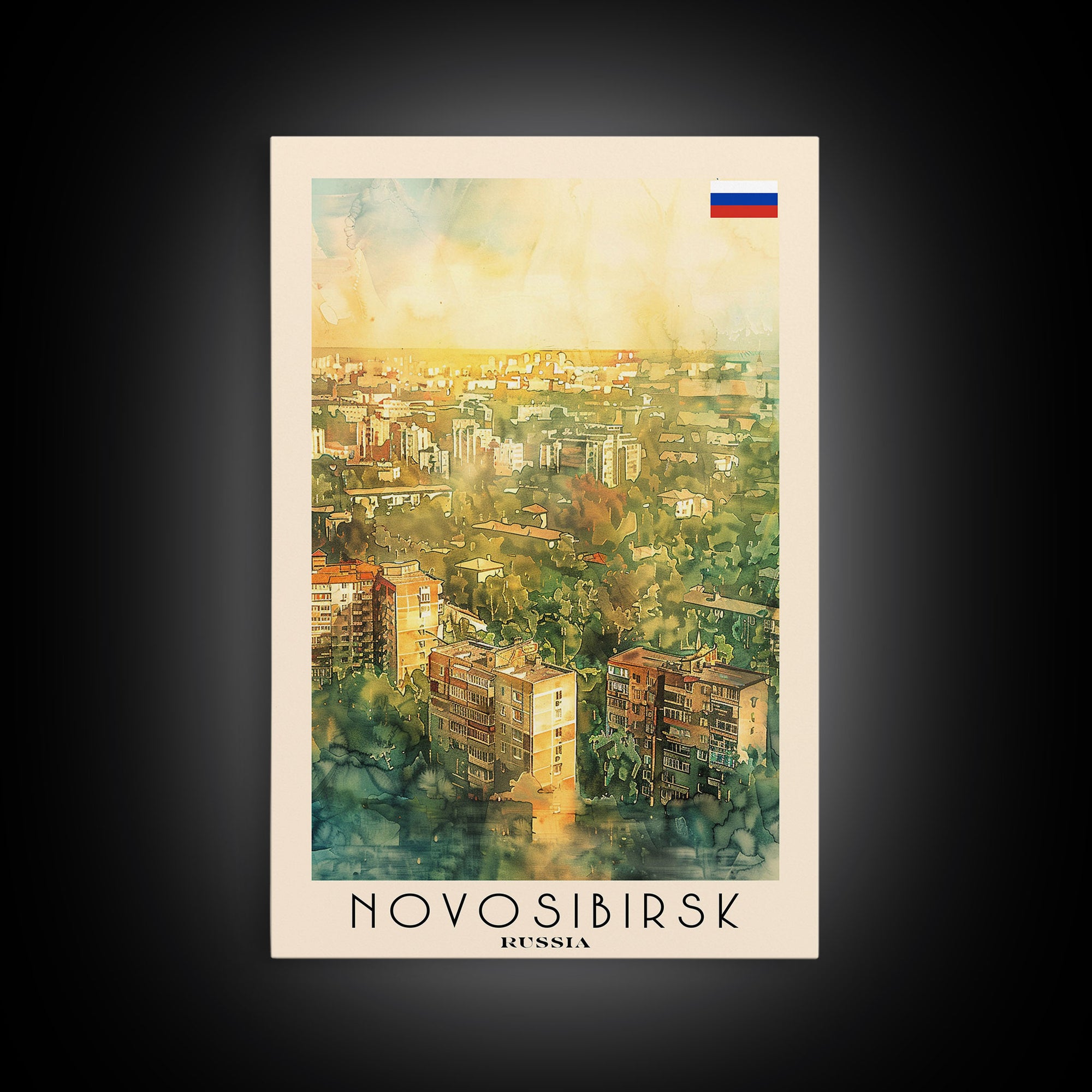 Novosibirsk Russia Travel Poster Framed Canvas Print, Watercolor Painting, Urban Wall Art, Home Decor, Russian Cityscape, Contemporary Art