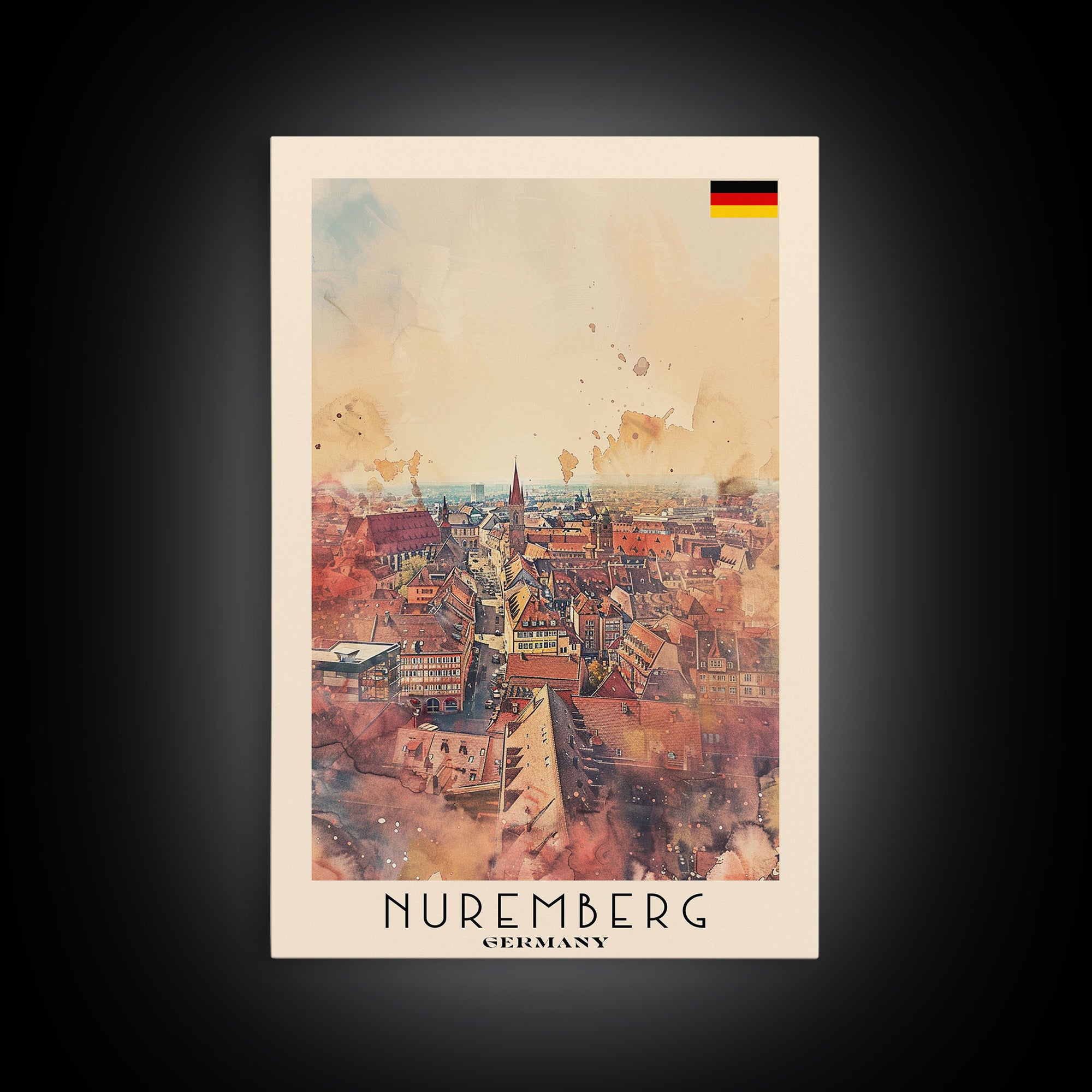 Nuremberg Germany Travel Poster Framed Canvas Print, Watercolor Painting, Historic Wall Art, Home Decor, German Architecture, Artistic Decor