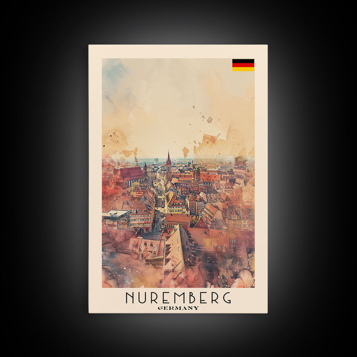 Nuremberg Germany Travel Poster Framed Canvas Print, Watercolor Painting, Historic Wall Art, Home Decor, German Architecture, Artistic Decor