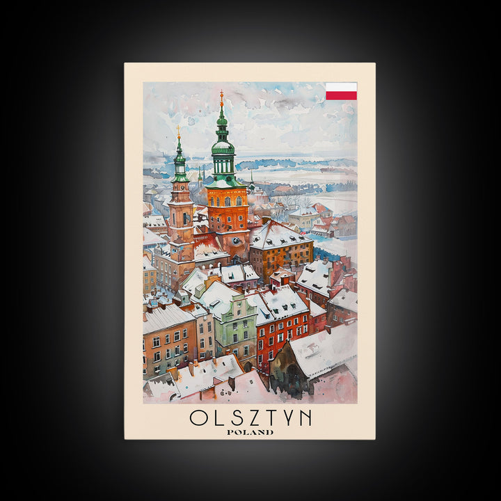 Olsztyn Poland Travel Poster Framed Canvas Print, Watercolor Painting, Scenic Wall Art, Home Decor, Polish Landscape, Classic Art