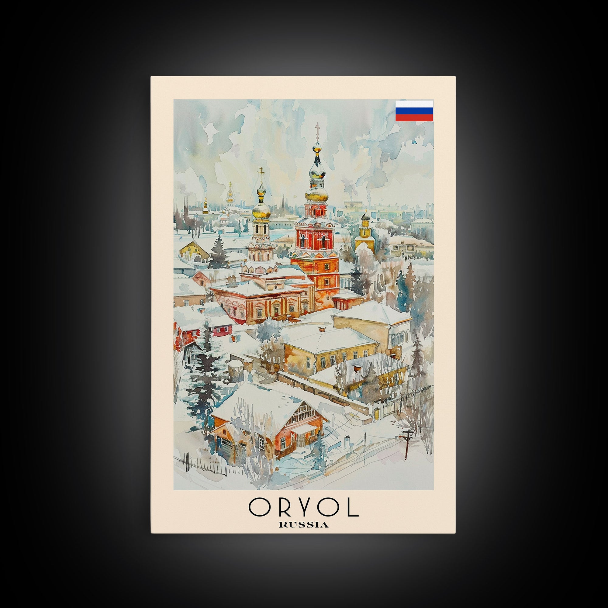 Oryol Russia Travel Poster Framed Canvas Print, Watercolor Painting, Scenic Wall Art, Home Decor, Russian Landscape, Vintage Style