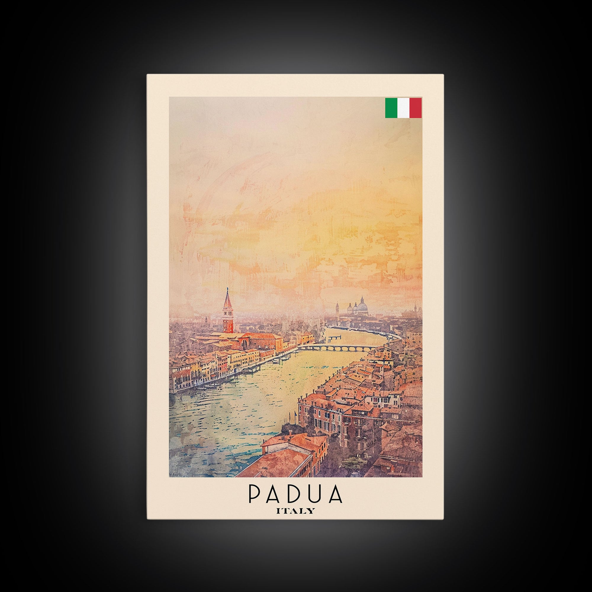 Padua Italy Travel Poster Framed Canvas Print, Watercolor Painting, Scenic Wall Art, Home Decor, Italian Cityscape, Modern Art