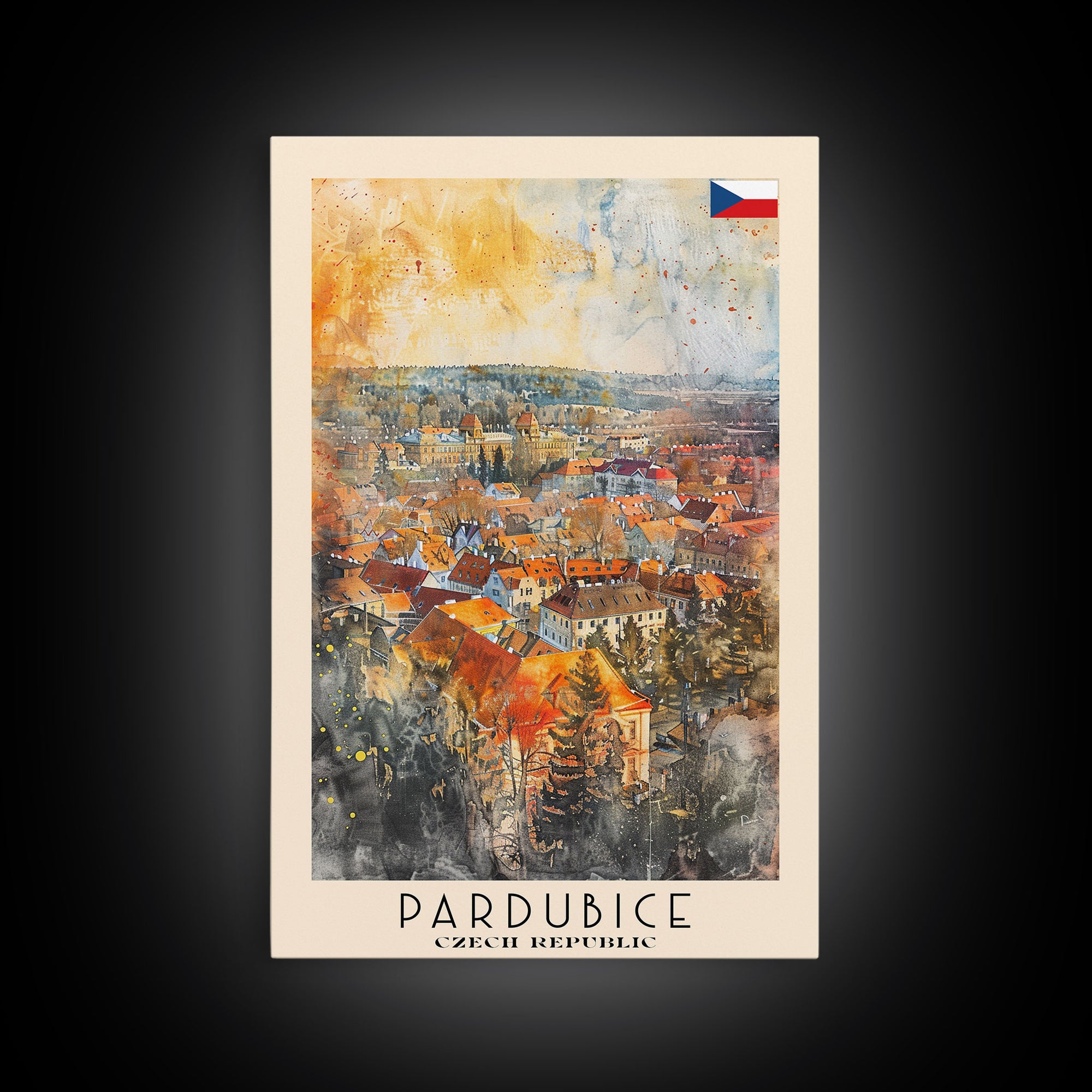 Pardubice Czech Travel Poster Framed Canvas Print, Watercolor Painting, Urban Wall Art, Home Decor, Czech Architecture, Vintage Style