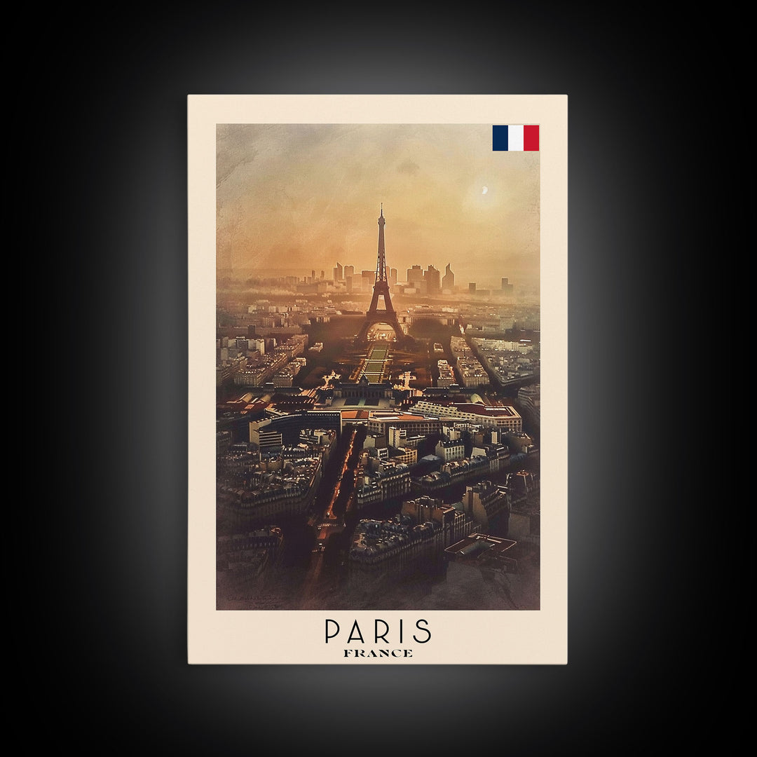 Paris France Travel Poster Framed Canvas Print, Watercolor Painting, Scenic Wall Art, Home Decor, French Cityscape, Classic Art