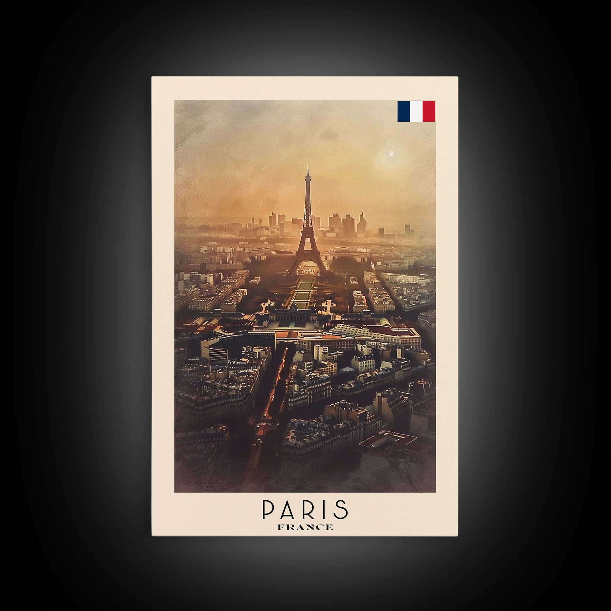 Paris France Travel Poster Framed Canvas Print, Watercolor Painting, Scenic Wall Art, Home Decor, French Cityscape, Classic Art
