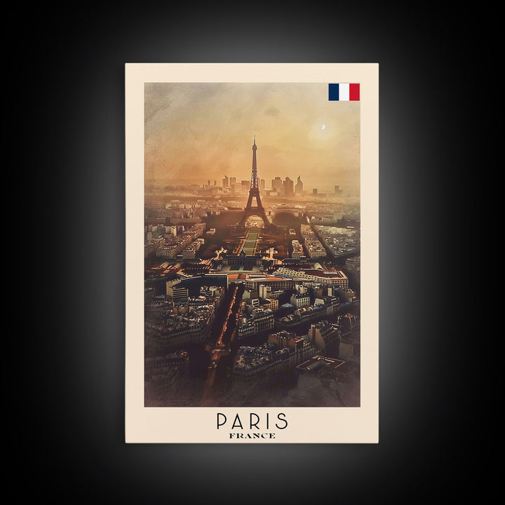 Paris France Travel Poster Framed Canvas Print, Watercolor Painting, Scenic Wall Art, Home Decor, French Cityscape, Classic Art