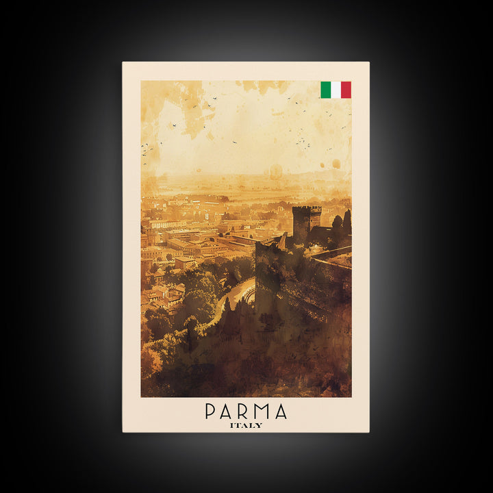 Parma Italy Travel Poster Framed Canvas Print, Watercolor Painting, Scenic Wall Art, Home Decor, Italian Architecture, Modern Art
