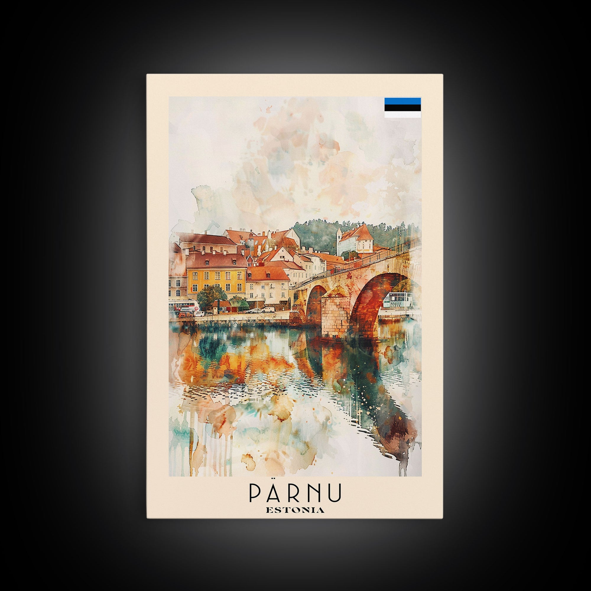Parnu Estonia Travel Poster Framed Canvas Print, Watercolor Painting, Scenic Wall Art, Home Decor, Estonian Landscape, Artistic Decor