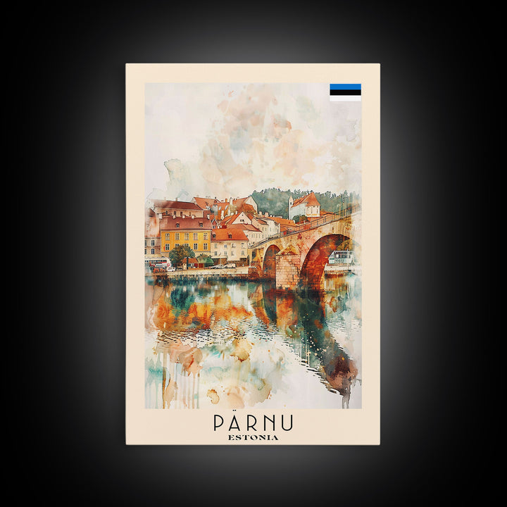 Parnu Estonia Travel Poster Framed Canvas Print, Watercolor Painting, Scenic Wall Art, Home Decor, Estonian Landscape, Artistic Decor