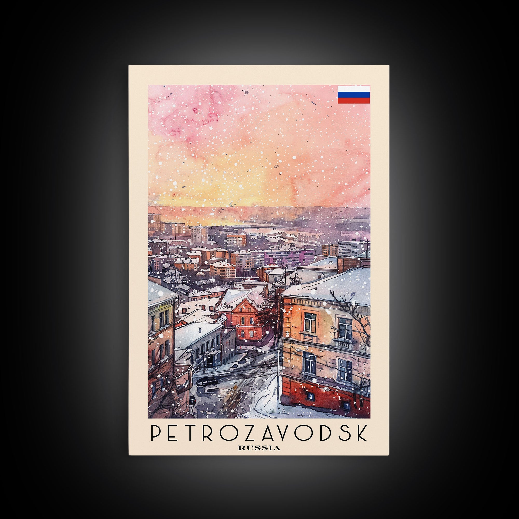 Petrozavodsk Russia Travel Poster Framed Canvas Print, Watercolor Painting, Scenic Wall Art, Home Decor, Russian Landscape, Modern Art