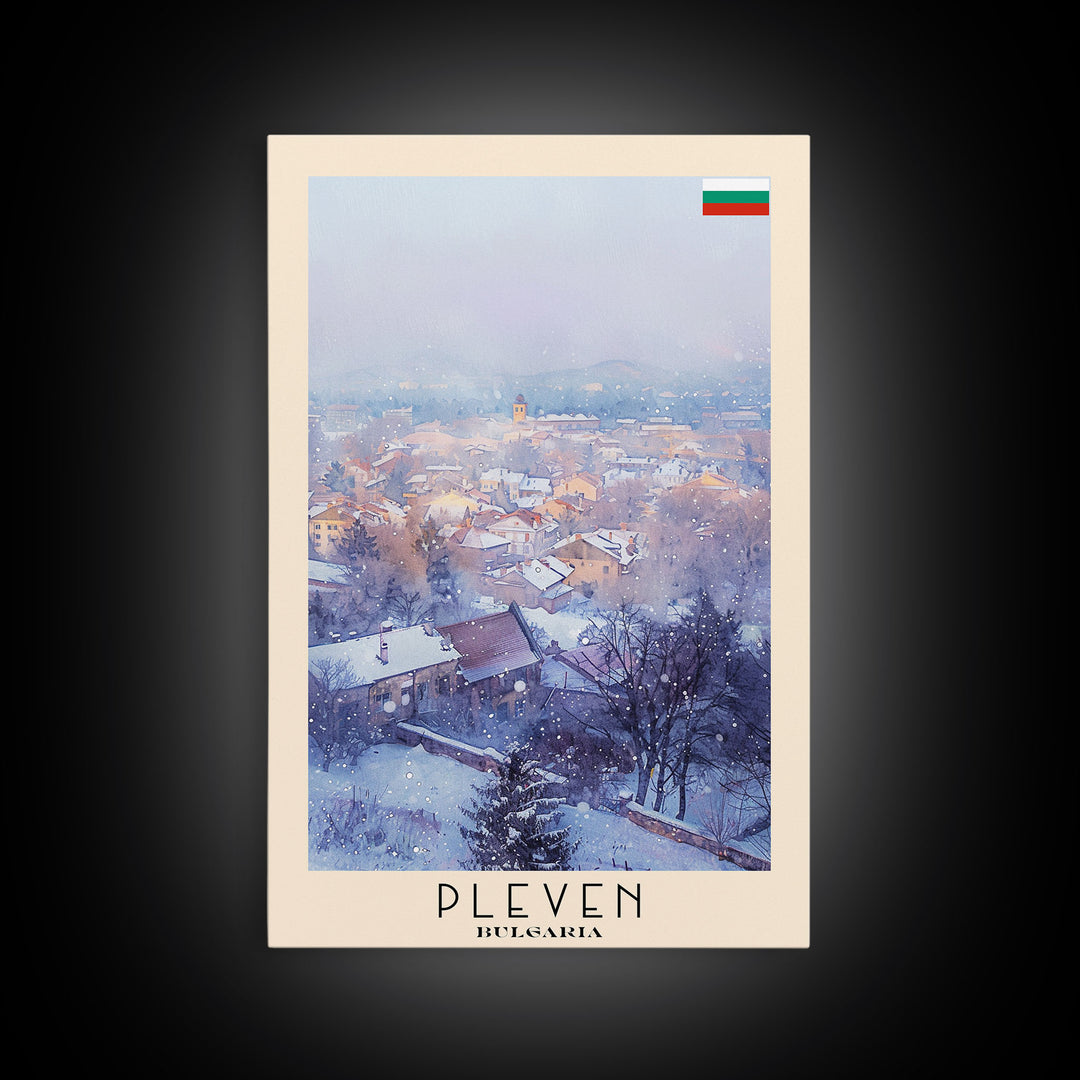 Pleven Bulgaria Travel Poster Framed Canvas Print, Watercolor Painting, Urban Wall Art, Home Decor, Bulgarian Architecture, Contemporary Art