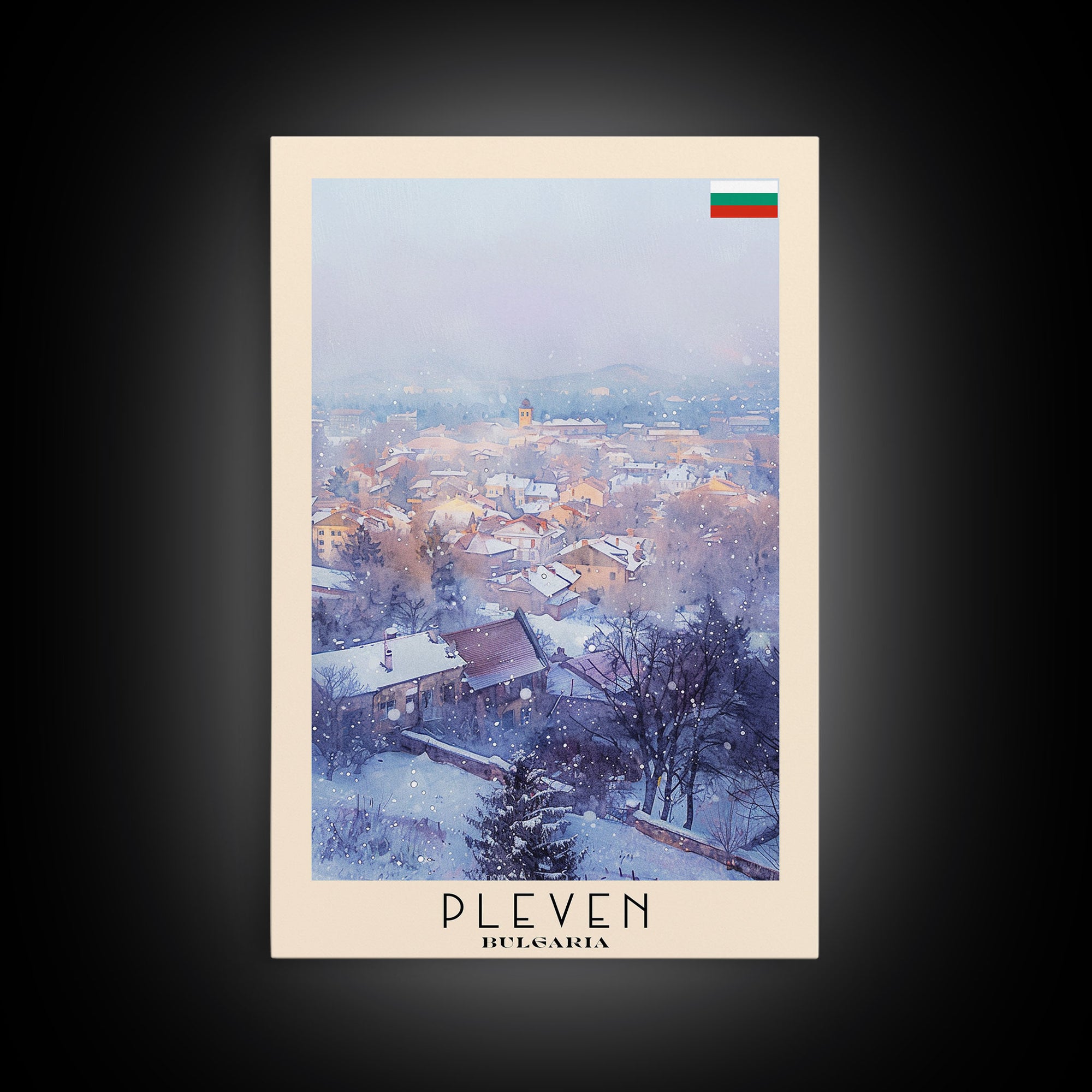 Pleven Bulgaria Travel Poster Framed Canvas Print, Watercolor Painting, Urban Wall Art, Home Decor, Bulgarian Architecture, Contemporary Art