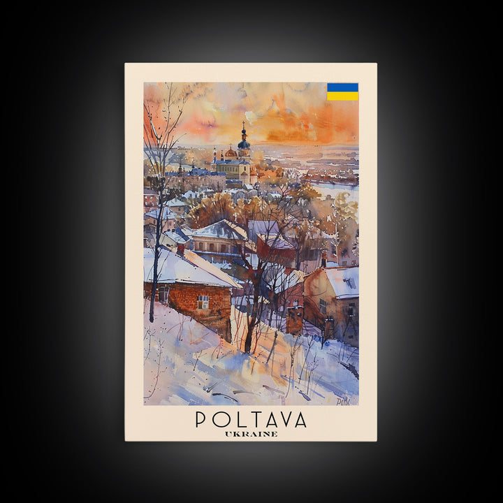 Poltava Ukraine Travel Poster Framed Canvas Print, Watercolor Painting, Scenic Wall Art, Home Decor, Ukrainian Landscape, Vibrant Art