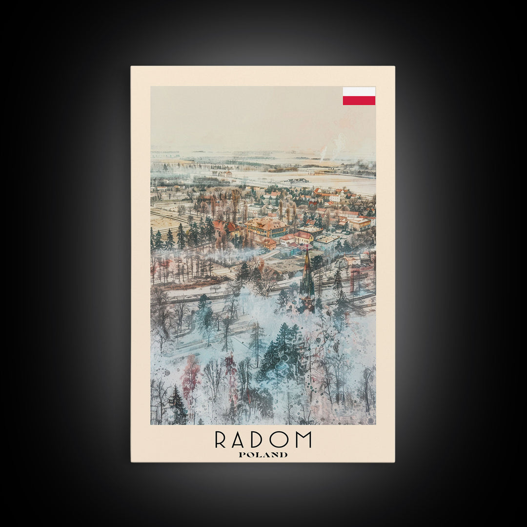 Radom Poland Travel Poster Framed Canvas Print, Watercolor Painting, Urban Wall Art, Home Decor, Polish Cityscape, Modern Decor
