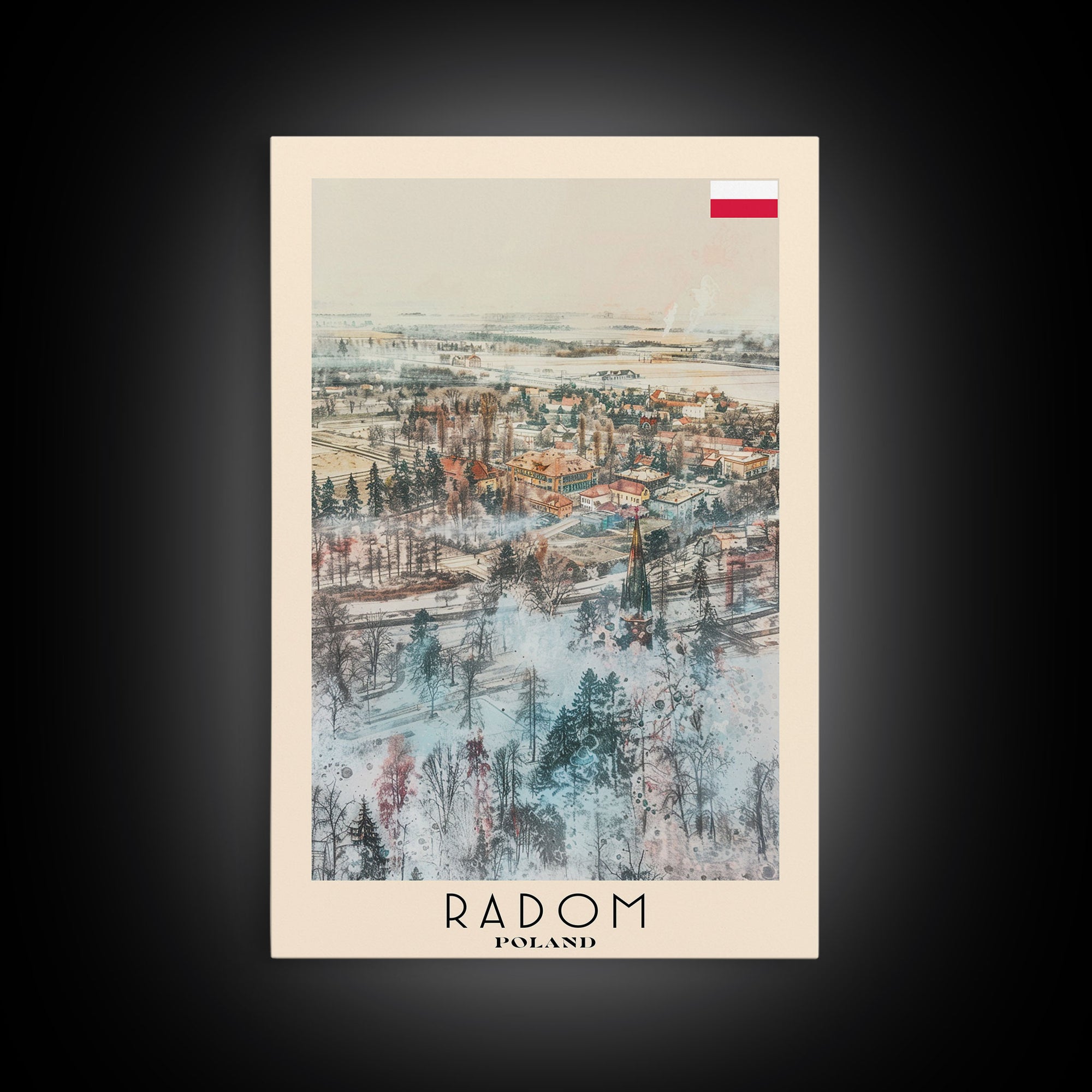 Radom Poland Travel Poster Framed Canvas Print, Watercolor Painting, Urban Wall Art, Home Decor, Polish Cityscape, Modern Decor