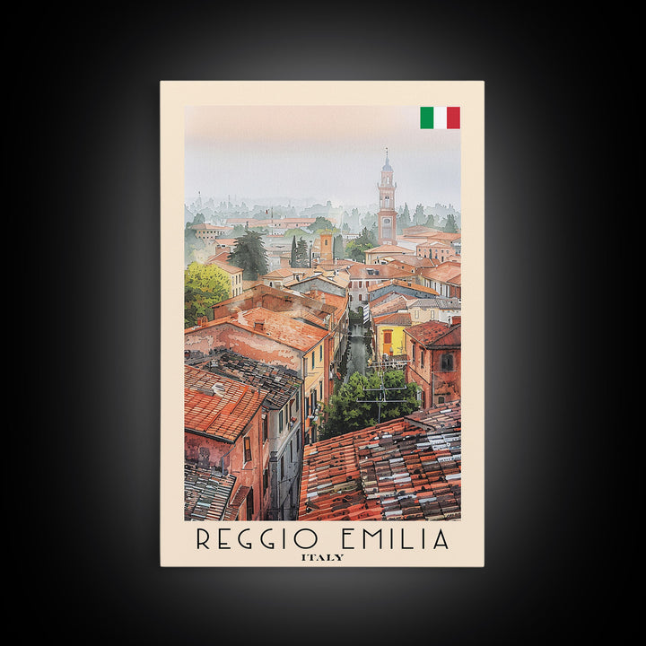 Reggio Emilia Italy Travel Poster Framed Canvas Print, Watercolor Painting, Scenic Wall Art, Home Decor, Italian Landscape, Artistic Art