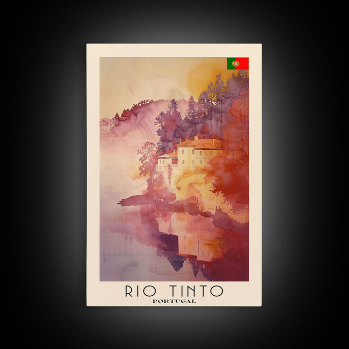 Rio Tinto Portugal Travel Poster Framed Canvas Print, Watercolor Painting, Scenic Wall Art, Home Decor, Portuguese Landscape, Artistic Decor