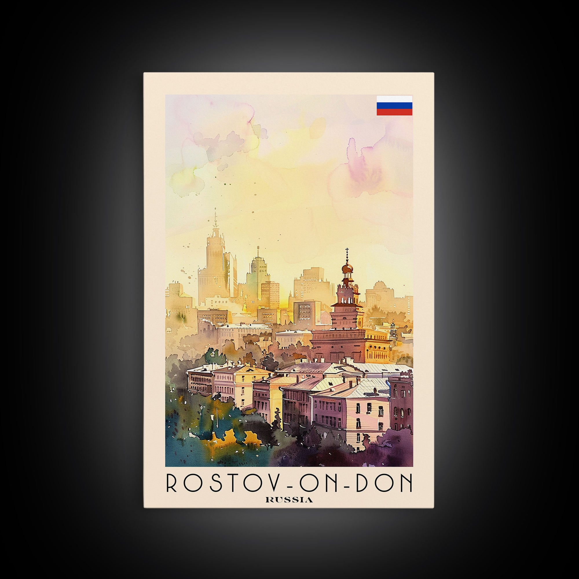 Rostov-on-Don Russia Travel Poster Framed Canvas Print, Watercolor Painting, Urban Wall Art, Home Decor, Russian Cityscape, Vibrant Art