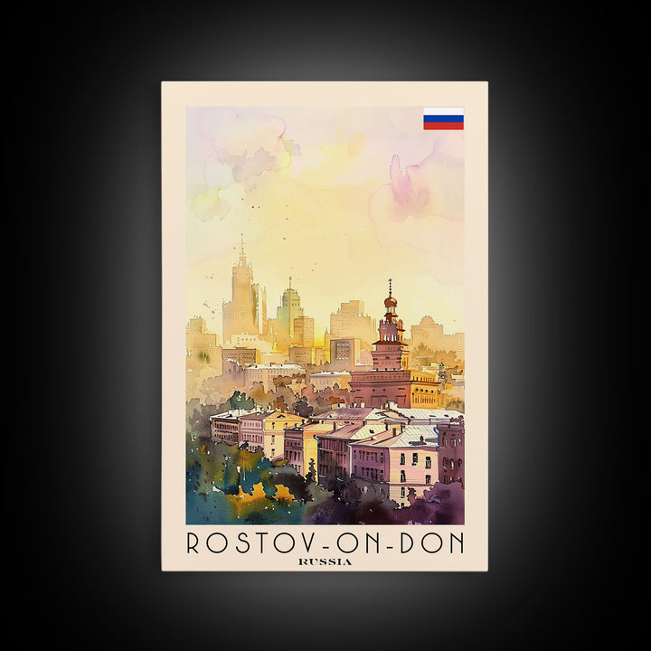 Rostov-on-Don Russia Travel Poster Framed Canvas Print, Watercolor Painting, Urban Wall Art, Home Decor, Russian Cityscape, Vibrant Art
