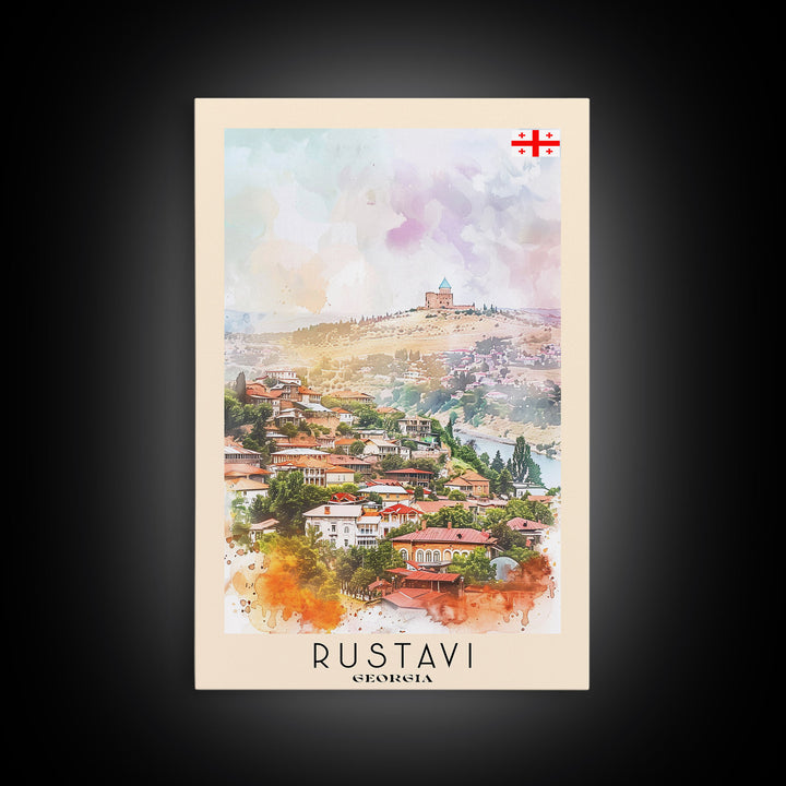 Rustavi Georgia Travel Poster Framed Canvas Print, Watercolor Painting, Scenic Wall Art, Home Decor, Georgian Landscape, Vibrant Decor