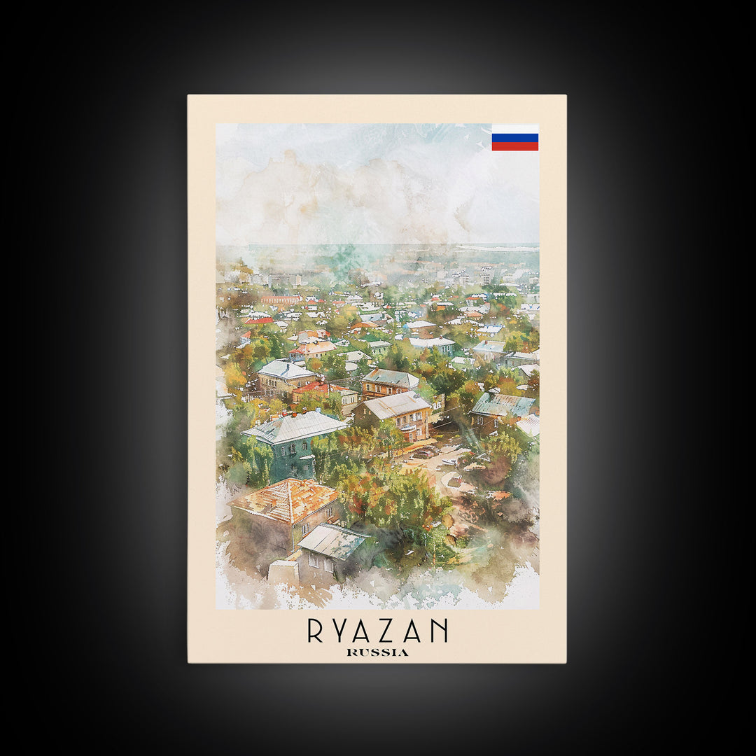 Ryazan Russia Travel Poster Framed Canvas Print, Watercolor Painting, Scenic Wall Art, Home Decor, Russian Cityscape, Modern Art