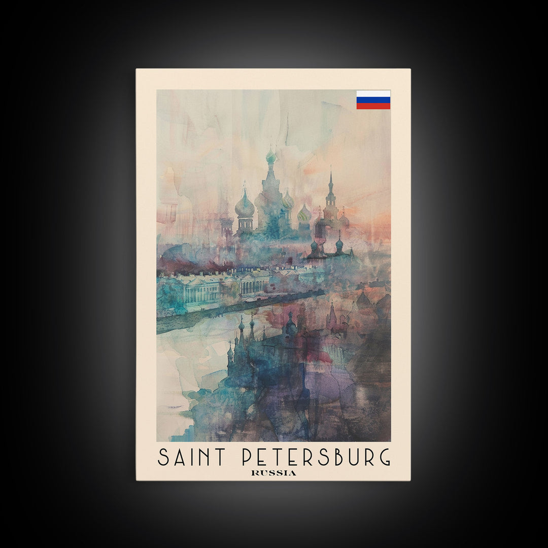Saint Petersburg Russia Travel Poster Framed Canvas Print, Watercolor Painting, Historic Wall Art, Home Decor, Russian Architecture, Vibrant Art