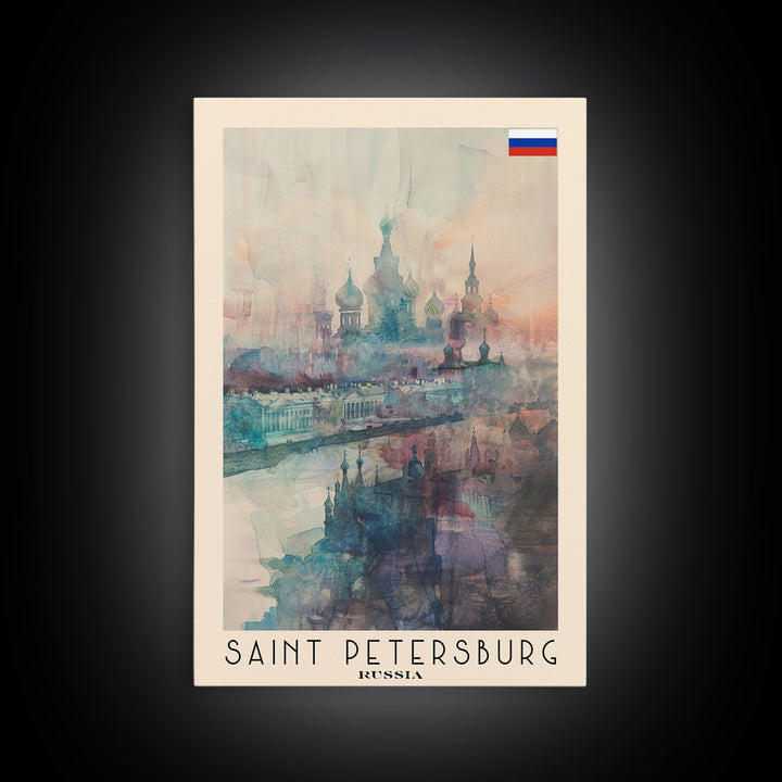 Saint Petersburg Russia Travel Poster Framed Canvas Print, Watercolor Painting, Historic Wall Art, Home Decor, Russian Architecture, Vibrant Art