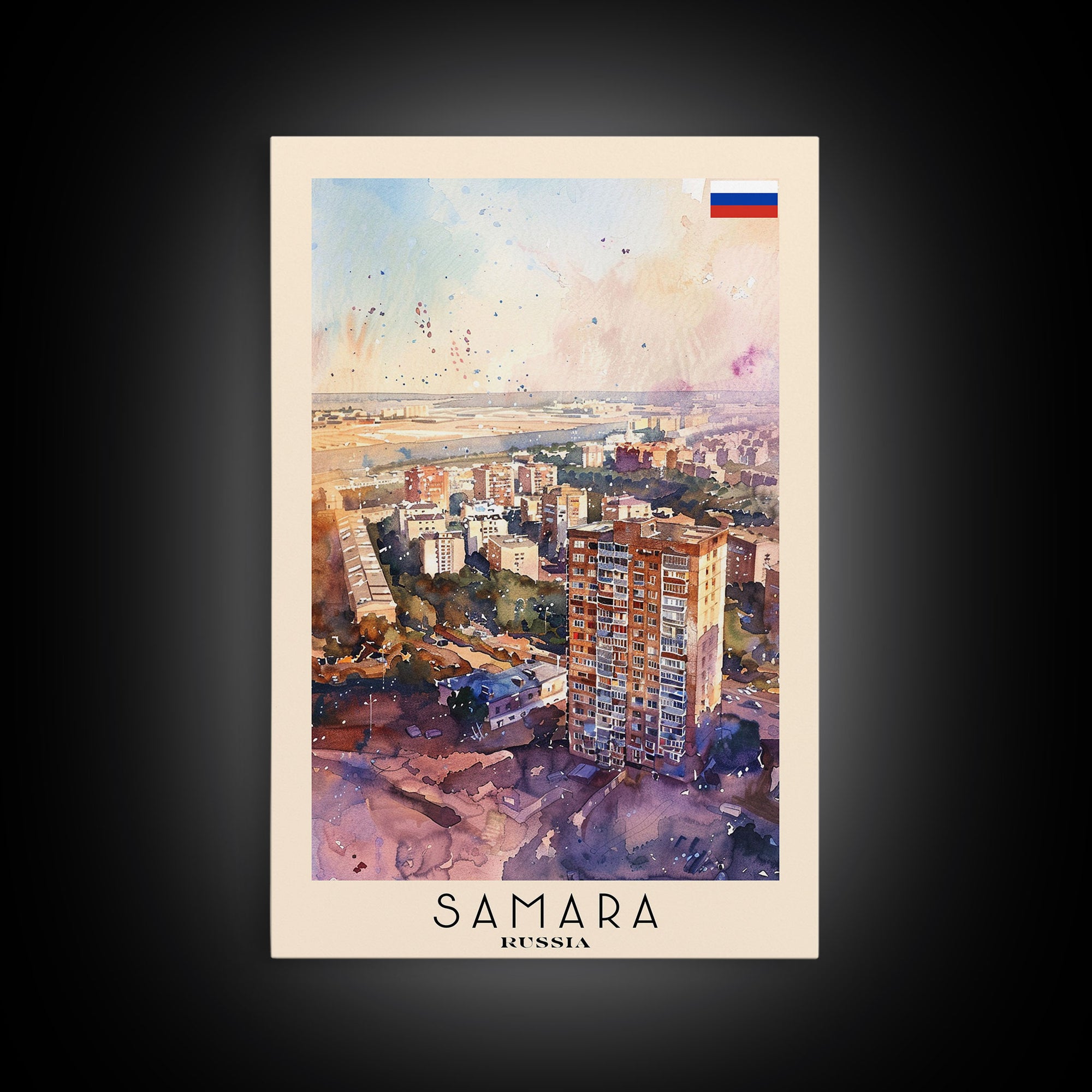 Samara Russia Travel Poster Framed Canvas Print, Watercolor Painting, Scenic Wall Art, Home Decor, Russian Landscape, Vibrant Decor