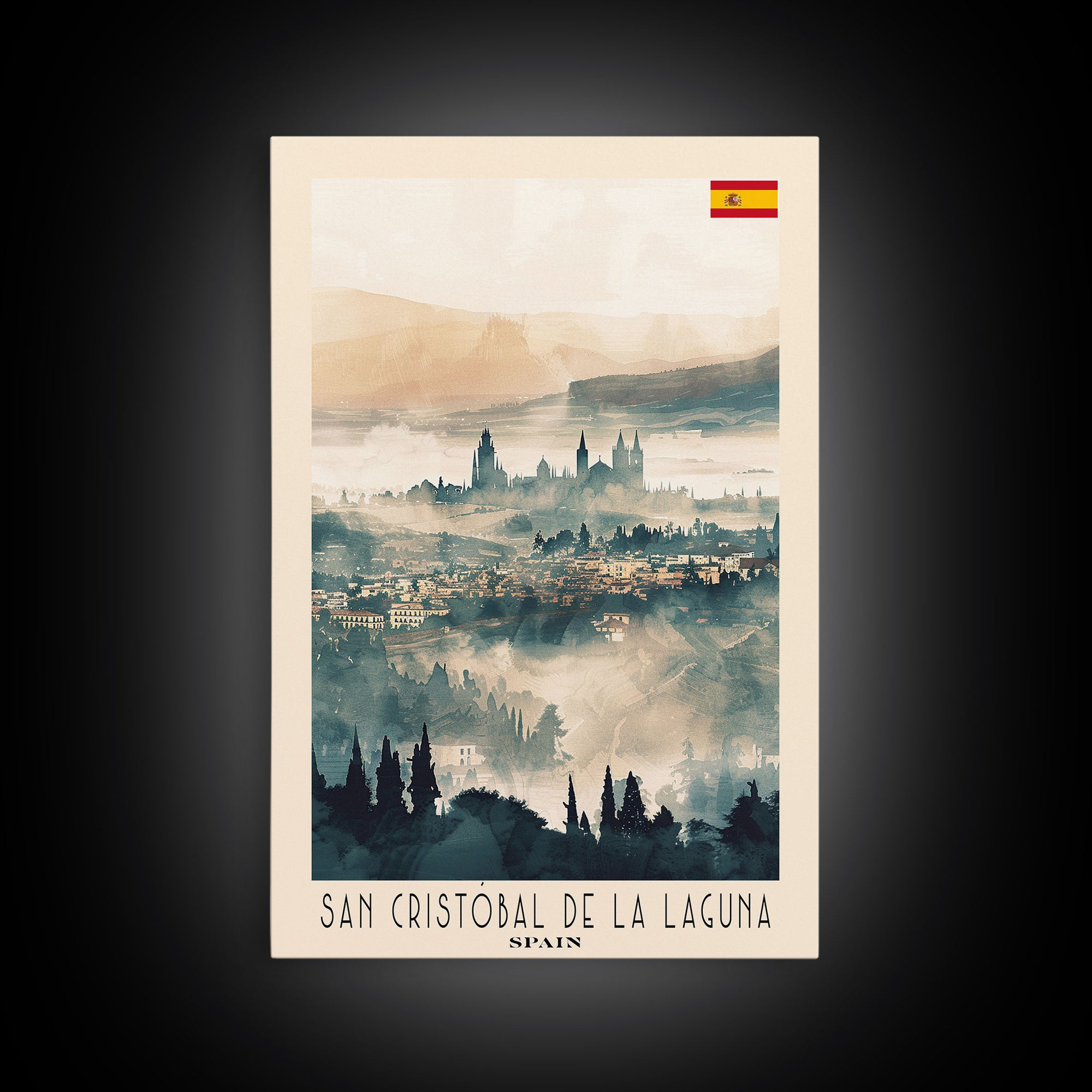 San Cristobal de La Laguna Spain Travel Poster Framed Canvas Print, Watercolor Painting, Scenic Wall Art, Home Decor, Spanish Landscape, Artistic Art