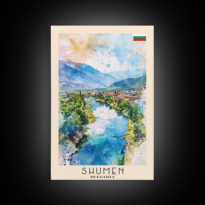 Shumen Bulgaria Travel Poster Framed Canvas Print, Watercolor Painting, Scenic Wall Art, Home Decor, Bulgarian Landscape, Classic Art