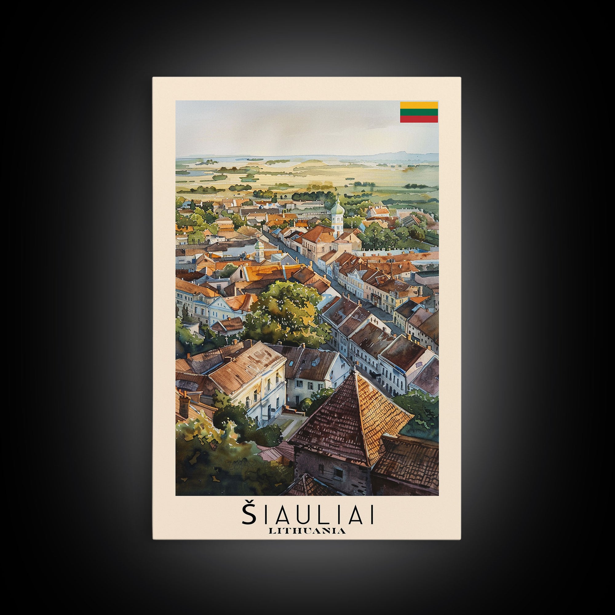 Siauliai Lithuania Travel Poster Framed Canvas Print, Watercolor Painting, Scenic Wall Art, Home Decor, Lithuanian Cityscape, Modern Decor