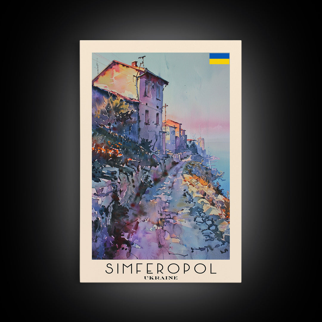 Simferopol Ukraine Travel Poster Framed Canvas Print, Watercolor Painting, Scenic Wall Art, Home Decor, Ukrainian Landscape, Artistic Art