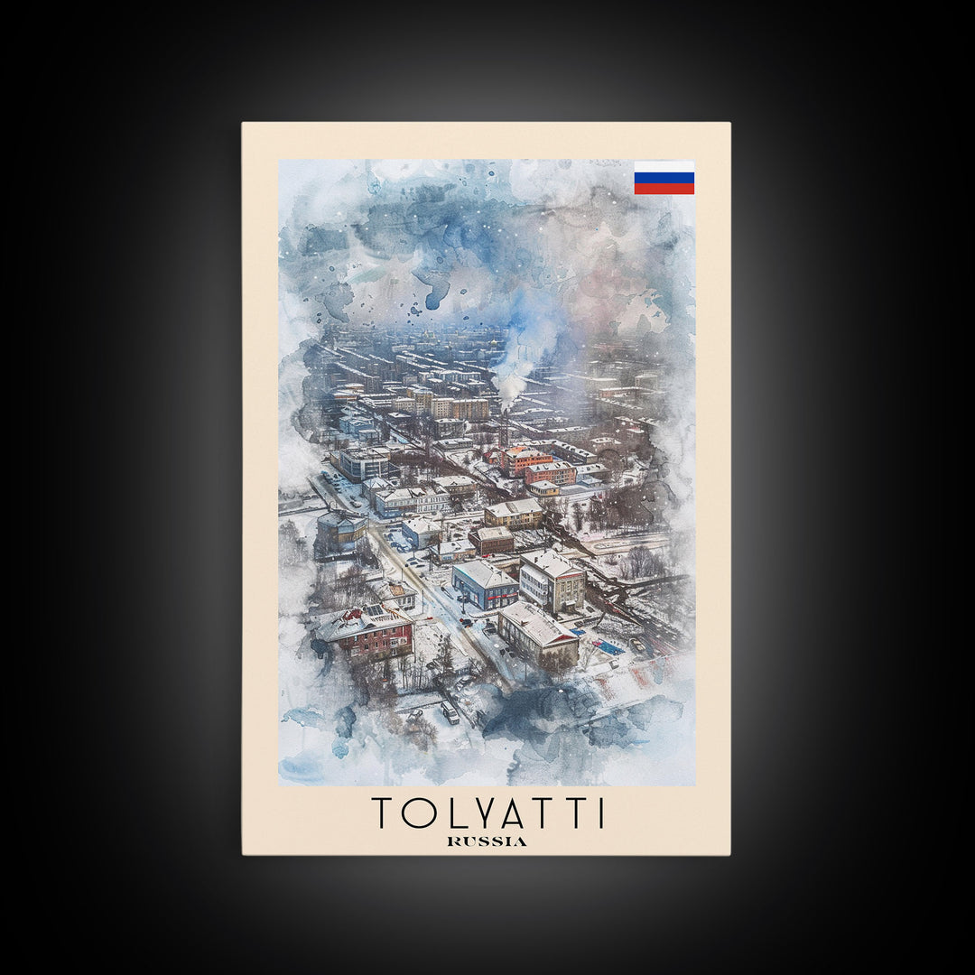 Tolyatti Russia Travel Poster Framed Canvas Print, Watercolor Painting, Scenic Wall Art, Home Decor, Russian Landscape, Rustic Art