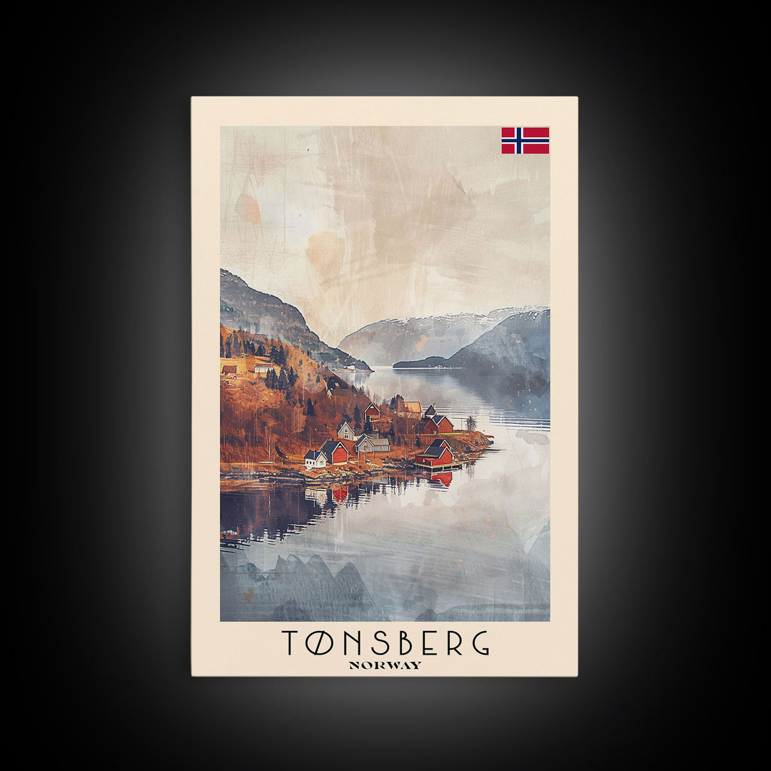 Tonsberg Norway Travel Poster Framed Canvas Print, Watercolor Painting, Coastal Wall Art, Home Decor, Norwegian Seaside, Coastal Charm