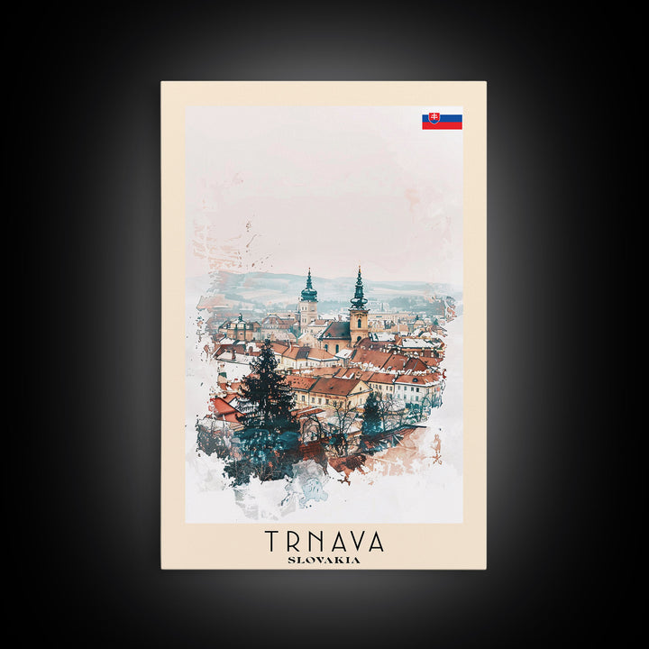 Trnava Slovakia Travel Poster Framed Canvas Print, Watercolor Painting, Scenic Wall Art, Home Decor, Slovakian Cityscape, Modern Decor