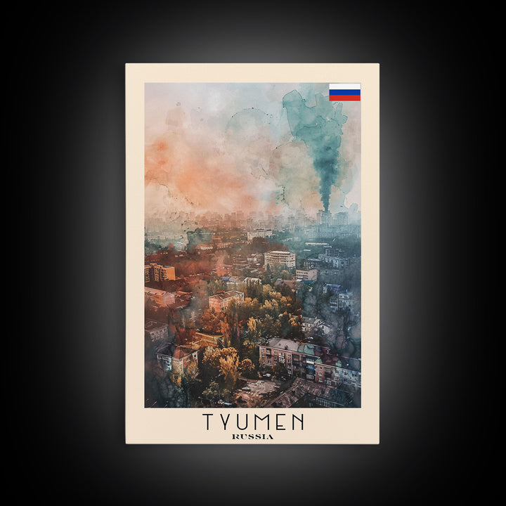 Tyumen Russia Travel Poster Framed Canvas Print, Watercolor Painting, Urban Wall Art, Home Decor, Russian Cityscape, Classic Art
