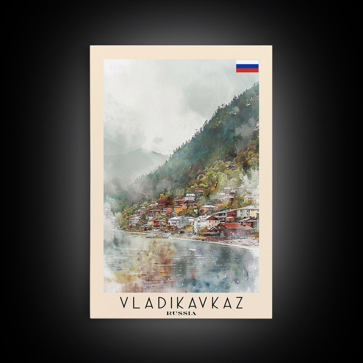 Vladikavkaz Russia Travel Poster Framed Canvas Print, Watercolor Painting, Scenic Wall Art, Home Decor, Russian Landscape, Vibrant Decor