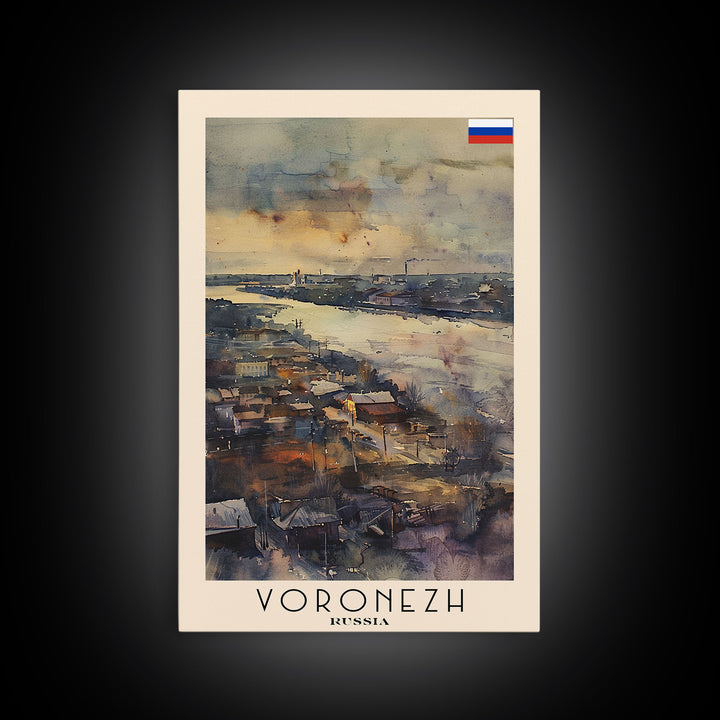 Voronezh Russia Travel Poster Framed Canvas Print, Watercolor Painting, Scenic Wall Art, Home Decor, Russian Landscape, Unique Art