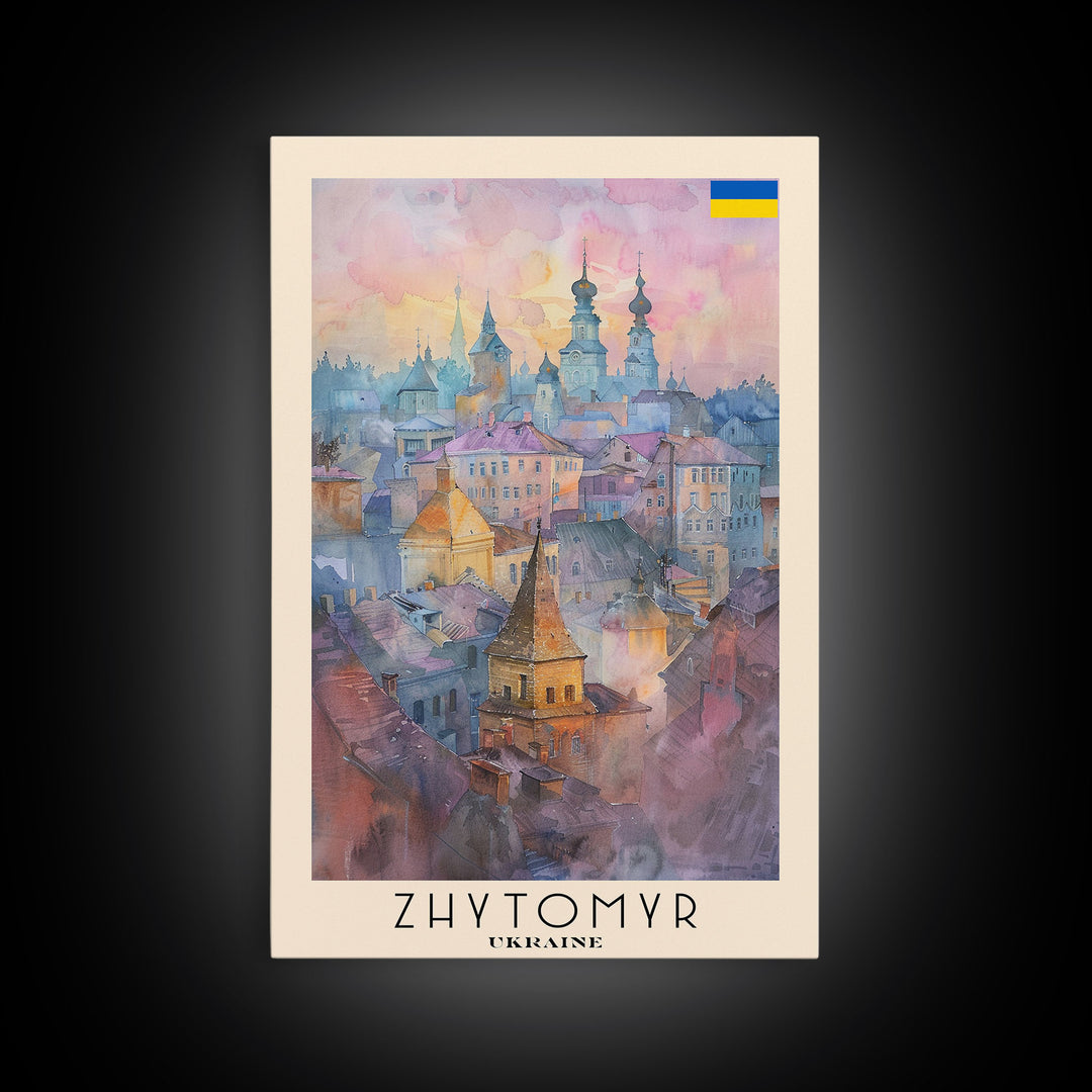 Zhytomyr Ukraine Travel Poster Framed Canvas Print, Watercolor Painting, Scenic Wall Art, Home Decor, Ukrainian Landscape, Perfect Gift