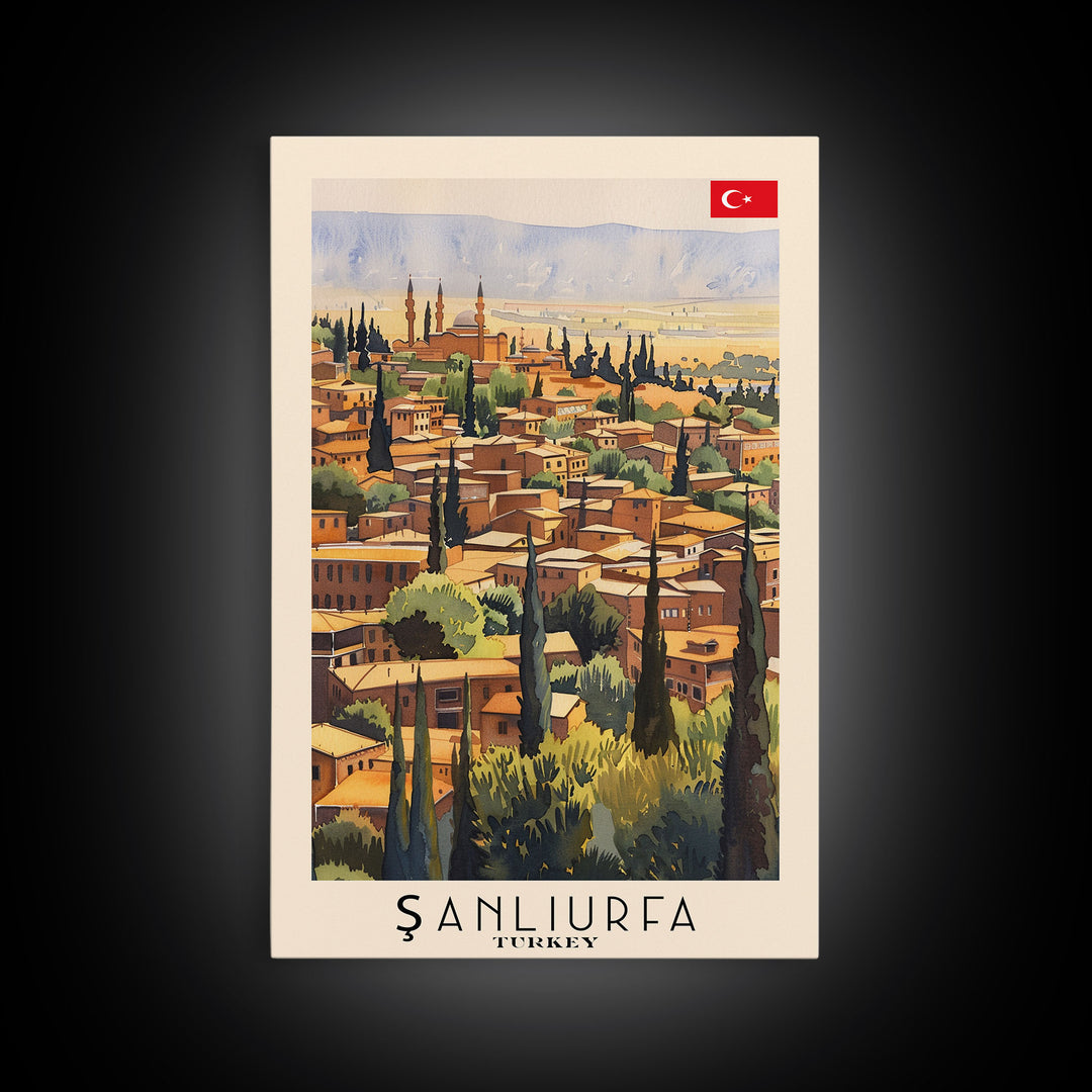 Historical Sanliurfa Panorama, Framed Canvas Print, Perfect for Bedroom Art, Travel Poster, Rustic Home Decoration, Watercolor Painting