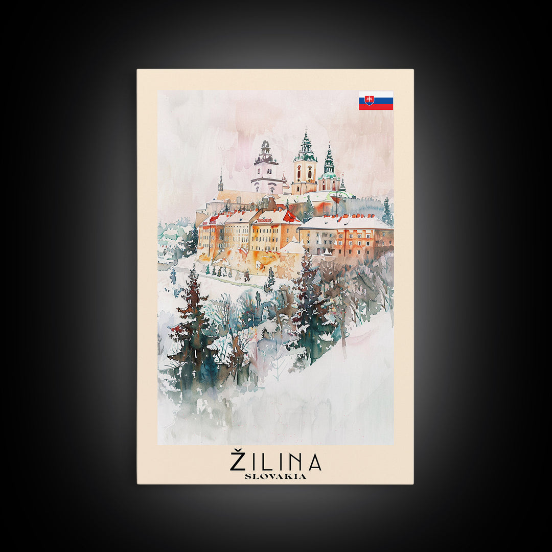 Žilina Slovakia Winter Wonderland Art Print, Charming Town Canvas Print for Home Decor, Travel Poster for Living Room Wall Art, Slovakian Scene