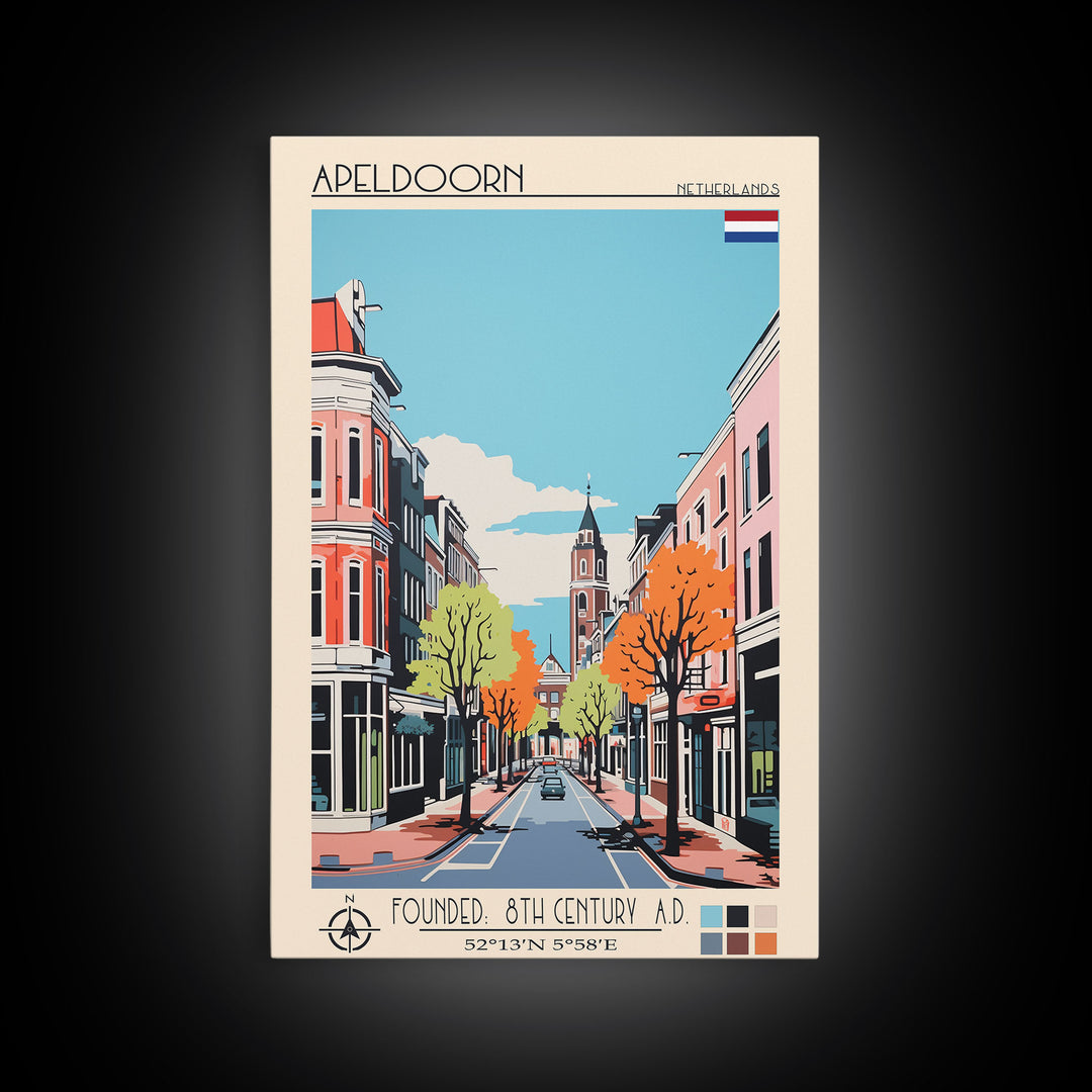 Apeldoorn Netherlands Travel Poster Framed Canvas Print, Midcentury Modern Art, Pop Art Wall Decor, Home Decor, Vacation Gift, Living Room Art
