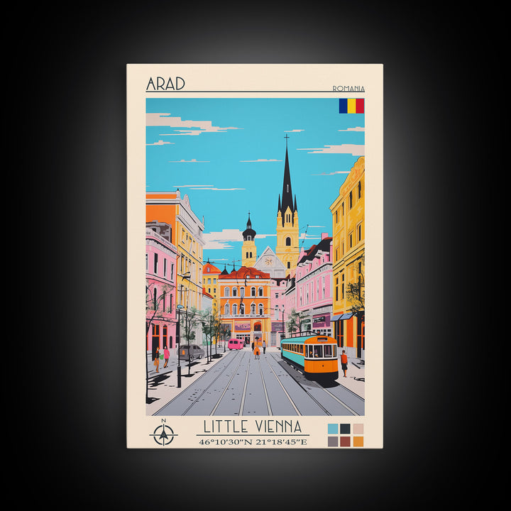 Arad Romania Travel Poster Framed Canvas Print, Midcentury Modern Art, Pop Art Wall Decor, Home Decor, Vacation Gift, Living Room Art